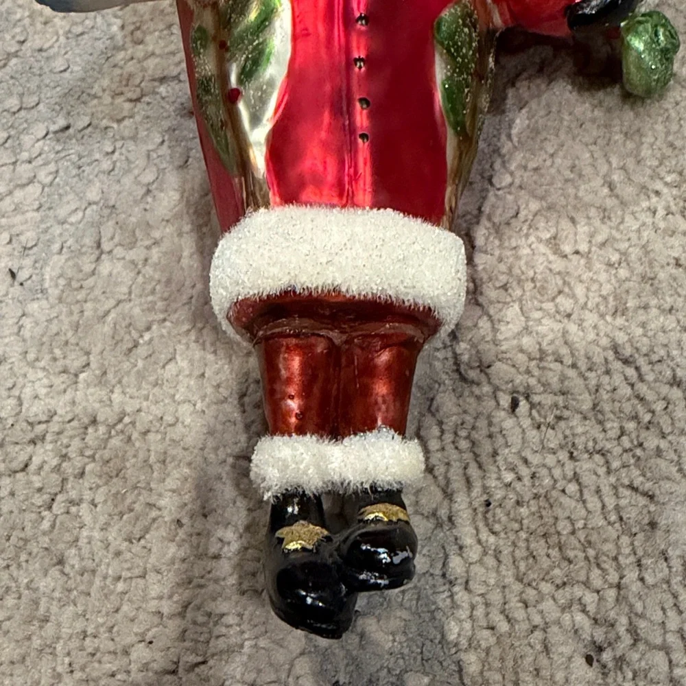 🎅 🐓 Vintage Santa Holding Chickens Glass Christmas Ornament Large 6.5